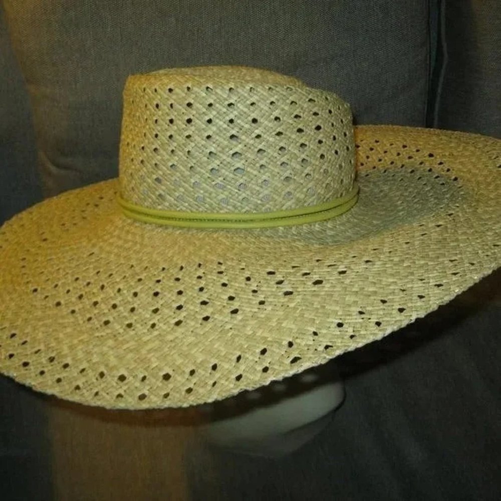 ❤️New COACH Large Brim Raffia Straw Hat Yellow Accent
